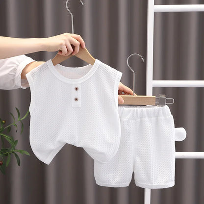 Kids Summer 2 Piece Outfit Set - Baby Boys & Girls Vest Top and Shorts Casual Sports Tracksuit