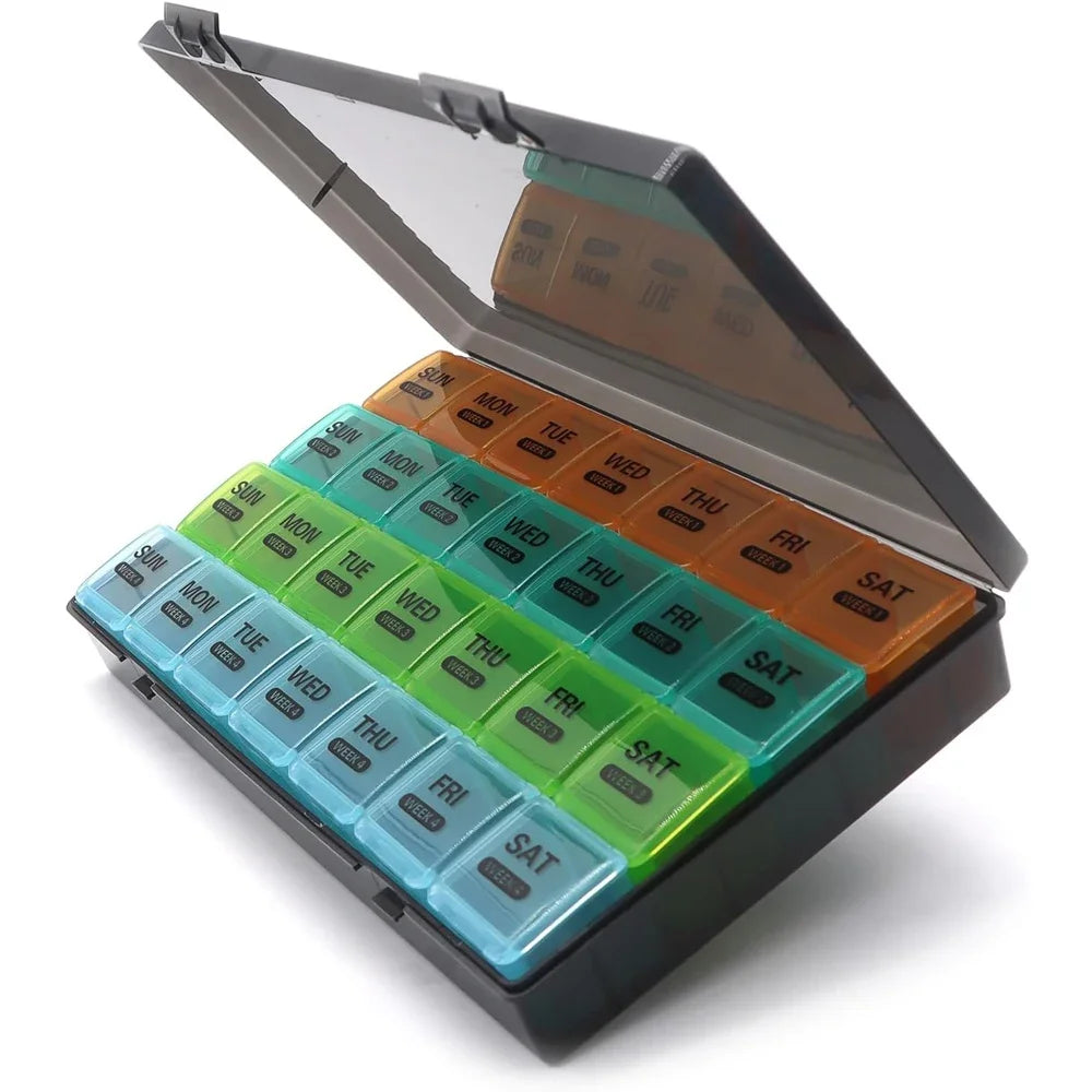 Monthly Pill Organizer – 28-Day Moisture-Resistant Case with Dust-Proof Box for Pills, Vitamins, and Fish Oil