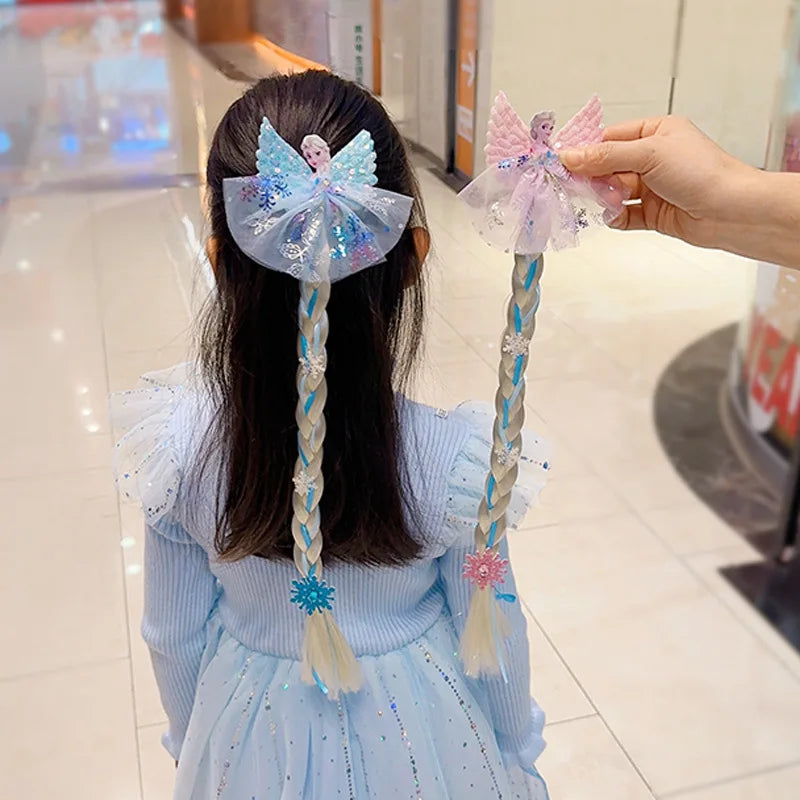 Disney Frozen Elsa Princess Wig & Braid Hairpin - Kawaii Hair Clip Accessories for Girls, Anime Cartoon Toy Gifts