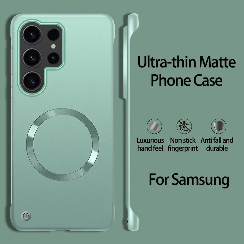 Ultra Thin Magnetic Metal Case for Samsung S25/S24 Ultra, S23/S22 FE – Frameless Matte PC Cover with MagSafe Compatibility