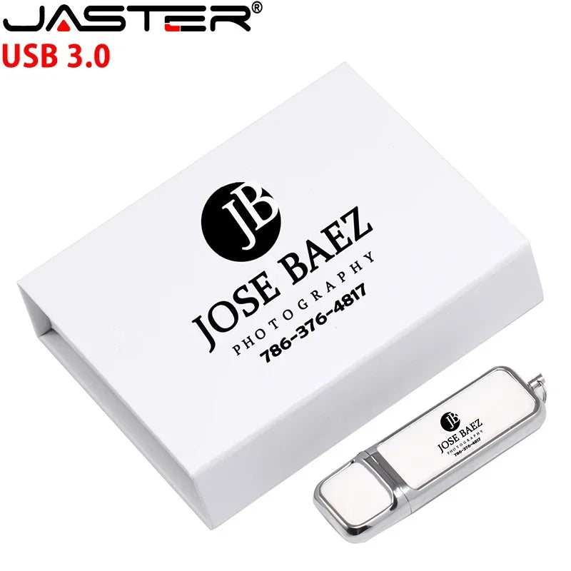 Leather USB 3.0 Flash Drive - Free Logo, 4GB-128GB High-Speed Memory Stick, Wedding Gift