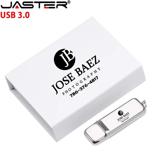 Leather USB 3.0 Flash Drive - Free Logo, 4GB-128GB High-Speed Memory Stick, Wedding Gift