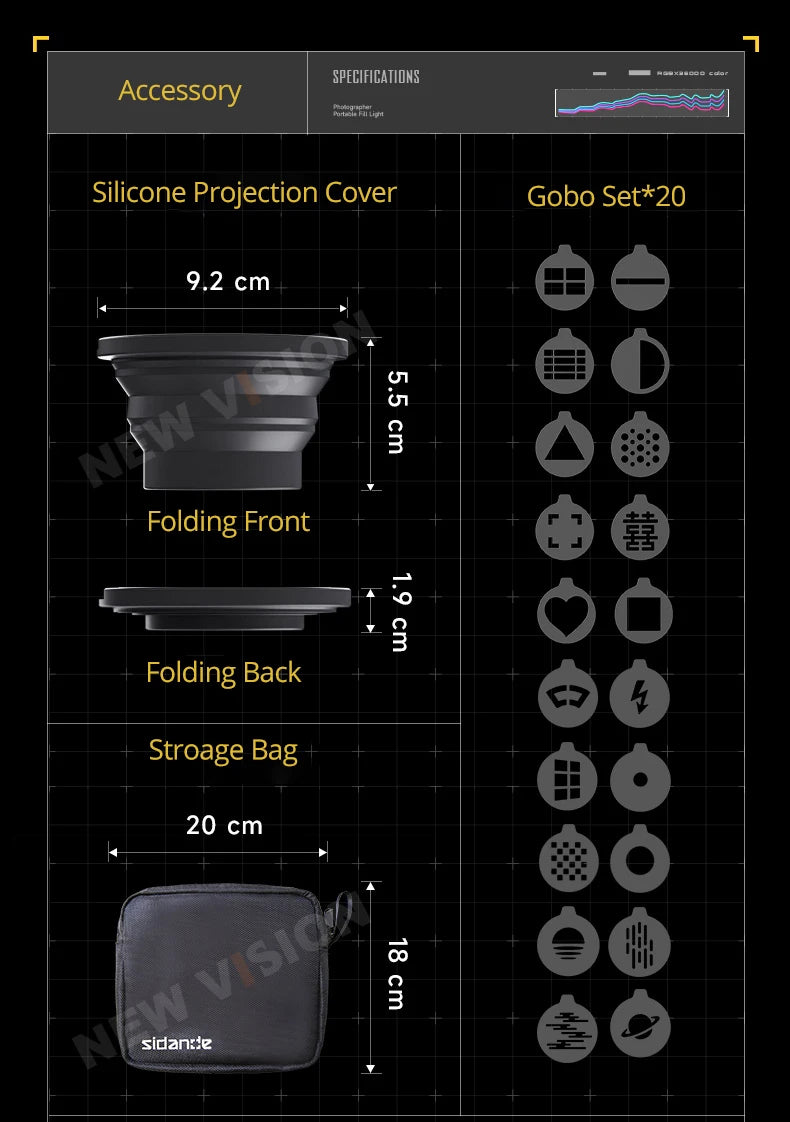 SIDANDE 10W Flashlight with Four Color Projection - 8400mAh Rechargeable Battery, 4 Hours Full-Power Output