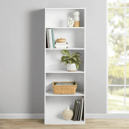 5-Shelf Adjustable Bookcase – True Black Oak Storage Shelf Unit