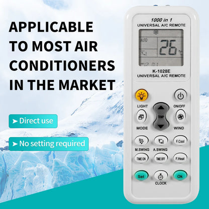 K-1028E Universal AC Remote Control — 1000 in 1 Digital LCD Air Conditioner Controller