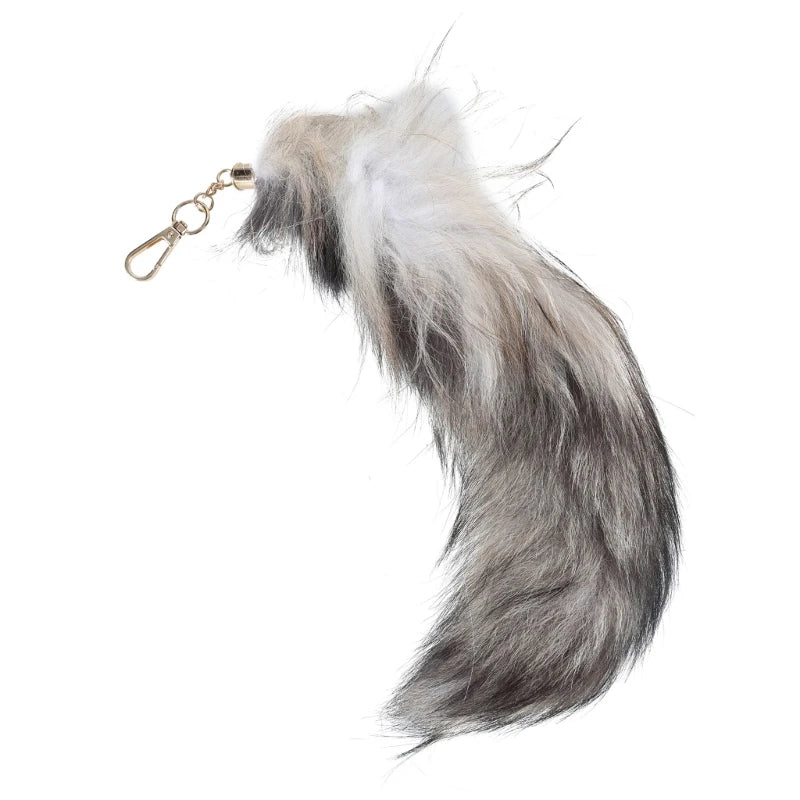 Plush Fox & Raccoon Tail Keychain – 28cm Furry Animal Tail Pompom Bag Charm & Keyring Pendant