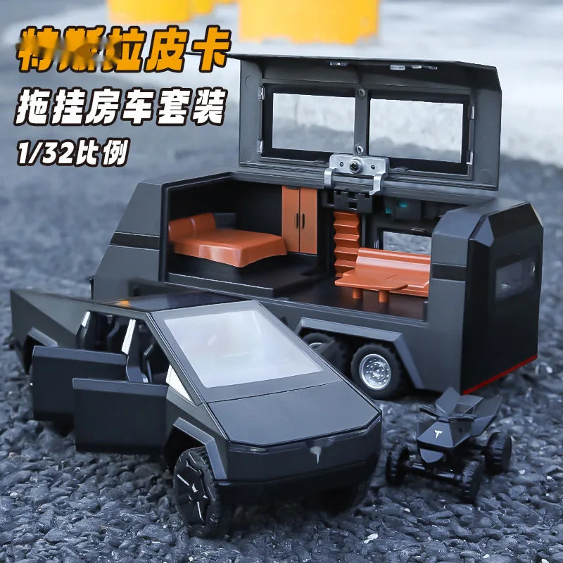 1:32 Tesla Cybertruck Diecast Alloy Model Car with Sound & Light – Off-Road Truck Toy Gift for Kids with Carrying Suitcase