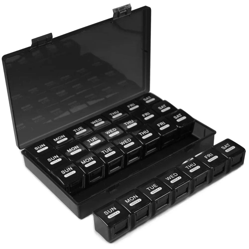 Monthly Pill Organizer – 28-Day Moisture-Resistant Case with Dust-Proof Box for Pills, Vitamins, and Fish Oil