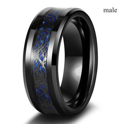 Couple Celtic Dragon Rings Set - Purple Rhinestone CZ Stainless Steel Wedding Jewelry for Men & Women
