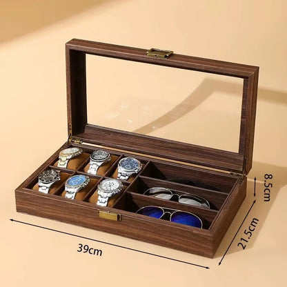 DELESYS Retro Imitation Wood Grain Leather Watch Box — Creative Gift Storage Case for Watches, Glasses & Accessories