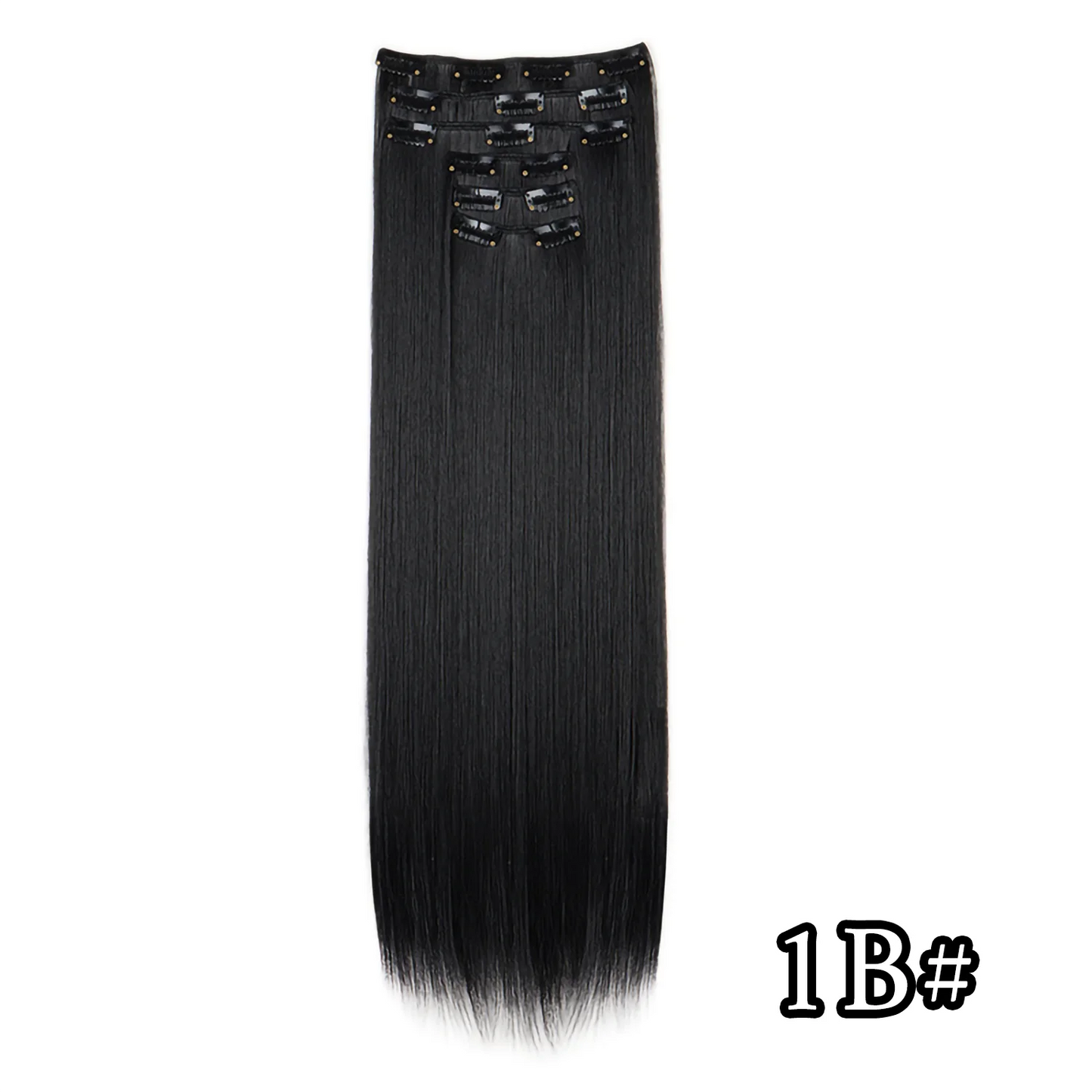 24-Inch 16 Clips-in Hair Extensions – Long Straight Synthetic Blonde & Black Hairpieces, Heat Resistant for Daily Use