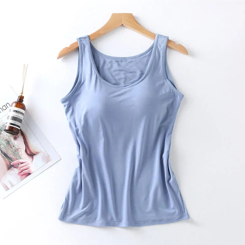 2026 Women's Padded Tank Top with Built-In Bra - Slim Fit Sleeveless Vest Shirt