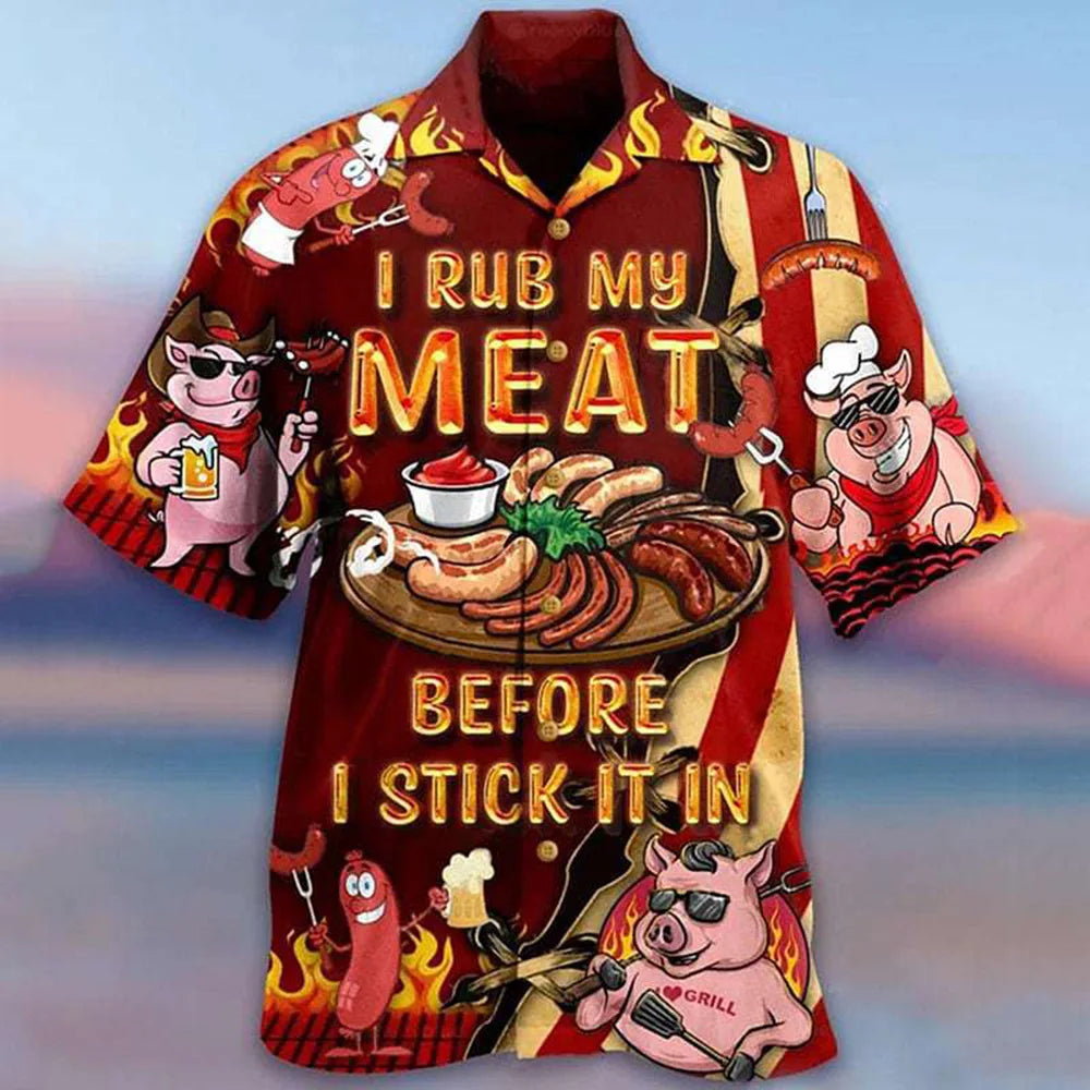 Men's 3D Fruit Hawaiian Shirt - Cartoon Cuban Collar Short Sleeve Beach Top