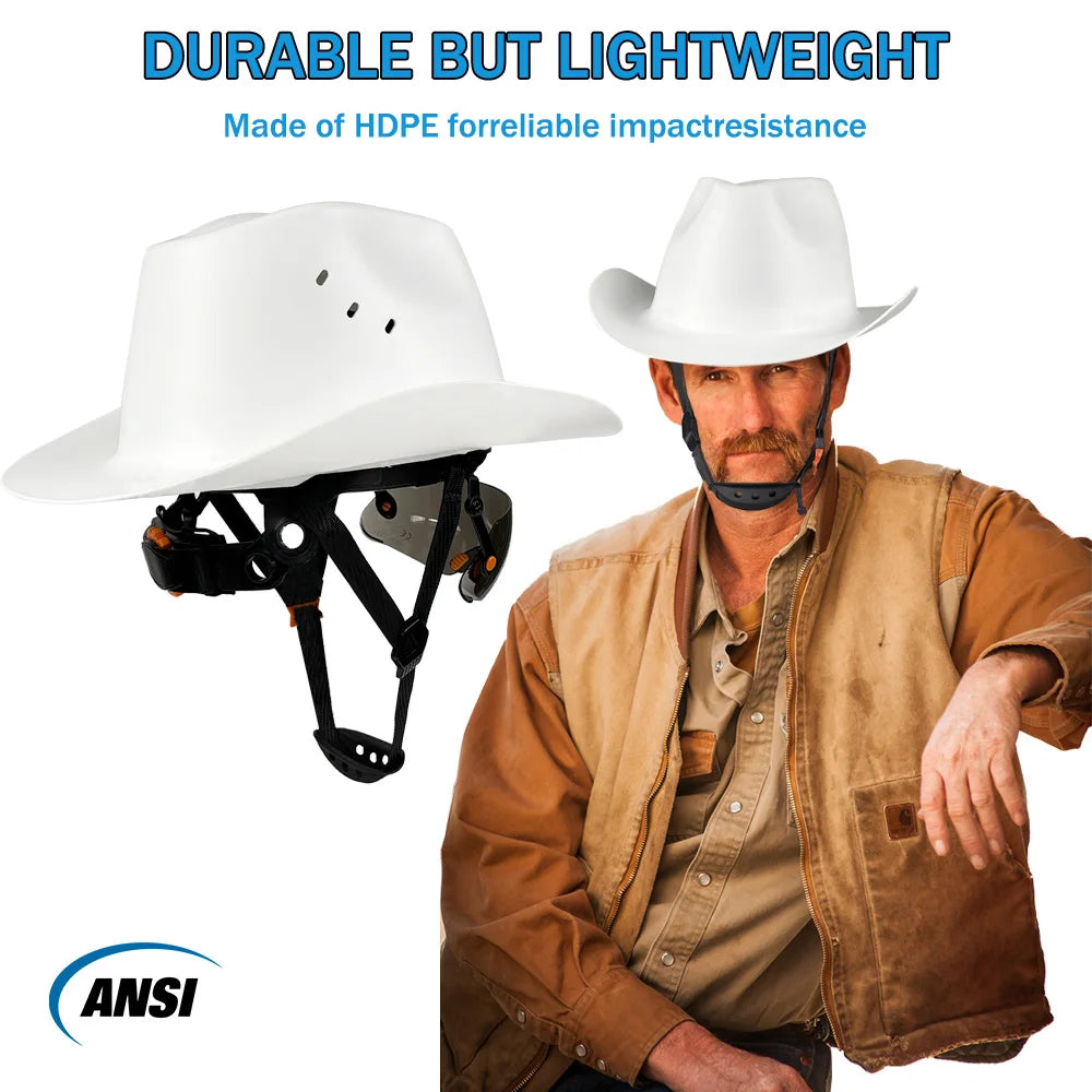 Cowboy Safety Helmet with Sunglasses - Wide-Brim HDPE Hard Hat for Construction Work