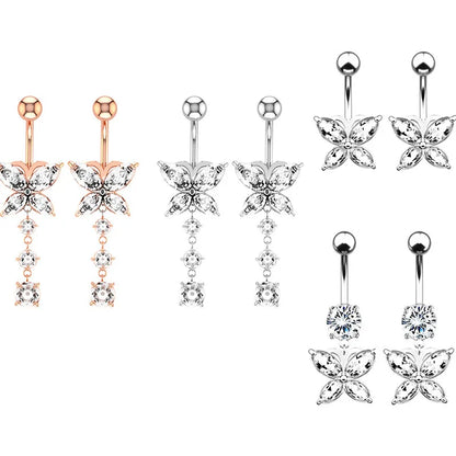 Stainless Steel CZ Belly Button Piercing – Heart & Butterfly Navel Barbell Jewelry for Women Sexy Navel Ring