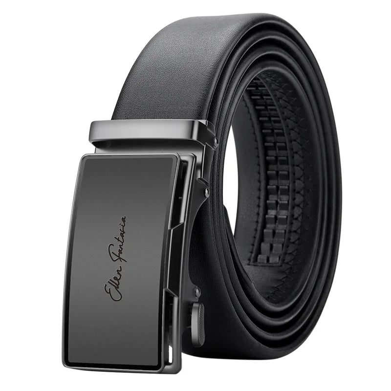 OYIFAN Men’s Genuine Leather Belt – Designer Alloy Buckle Automatic Ratchet Belt