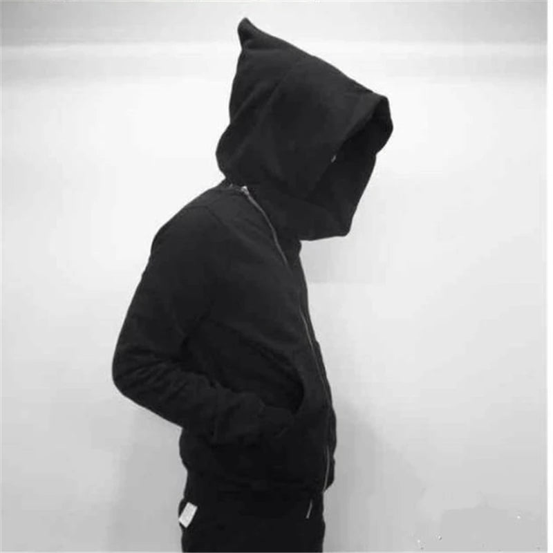 Men's Harajuku Zip Hoodie - Black Hip-Hop Streetwear Cardigan Sweatshirt Jacket