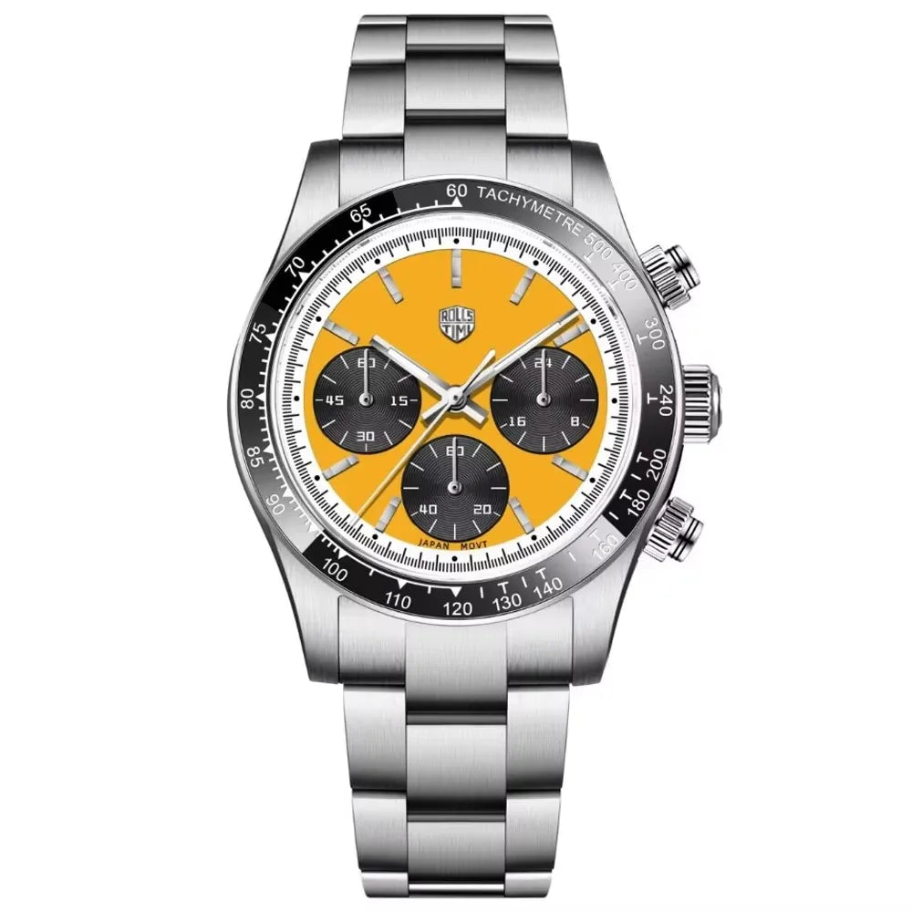 RollsTimi Men's Watch 2024 – Luxury Japan VK63 Quartz Chronograph, Sapphire Glass, Stainless Steel Wristwatch