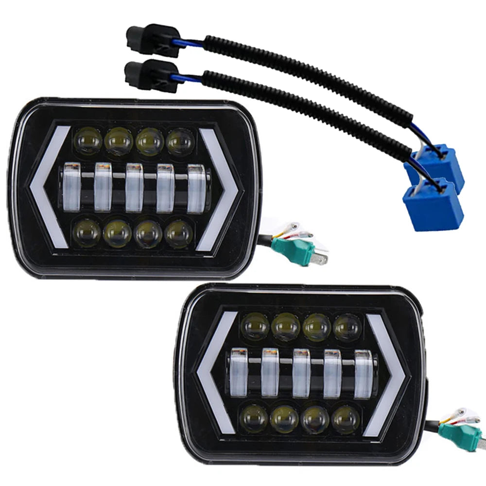 7 Inch LED Headlights - Hi-Lo Beam Halo DRL 12V/24V with H4 Harness for Jeep Wrangler, Cherokee & Motorcycle