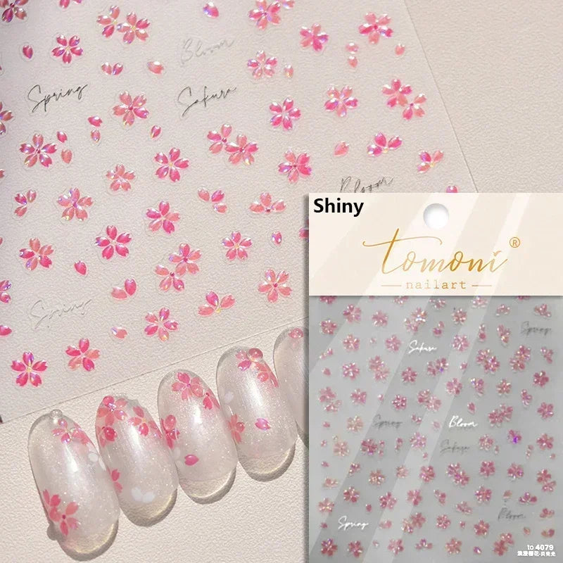 Floral Nail Art Stickers - White Rose Lily Daisy Peony Cherry Blossom & Magnolia Manicure Decals for DIY Nails