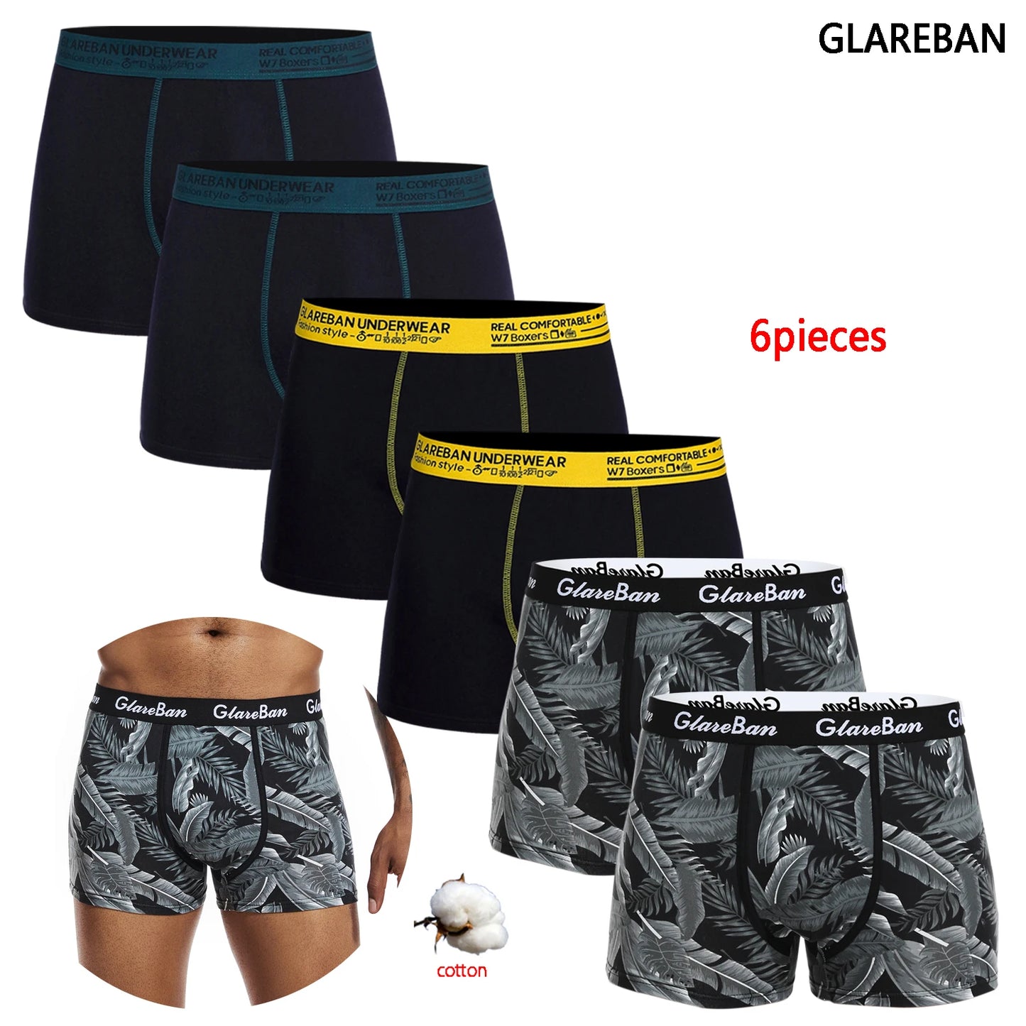 6-Pack 2024 Men’s Boxer Briefs – Cotton Fashion Underwear Set for Homme, Luxury Comfort Shorts