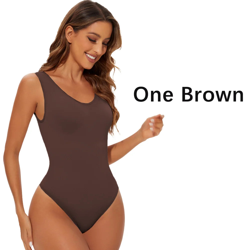 Women’s Seamless Shapewear Bodysuit – Thong Body Shaper with Wide Shoulder Straps for Sculpting & Slimming