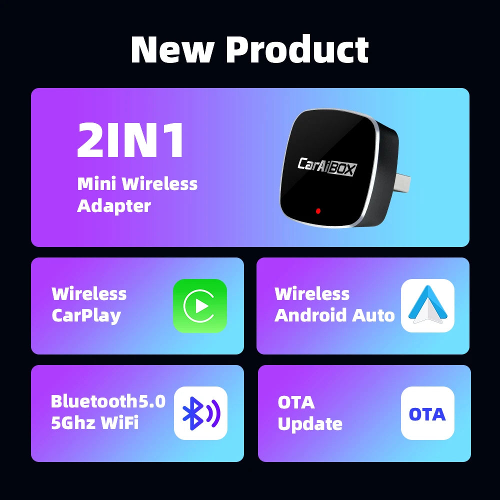 EKIY 2-in-1 AI Smart Box — Wireless CarPlay & Android Auto Adapter with Wired CarPlay for Car Intelligent Systems