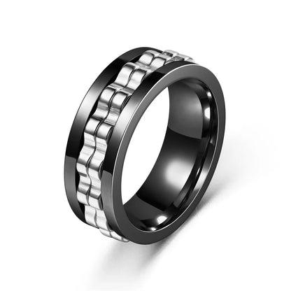 Stainless Steel Fidget Ring - Rotating Gear Chain Anti-Stress Anxiety Relief Ring for Men Size 6-13