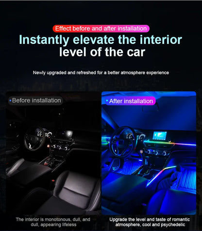 6/10/14/18-in-1 LED Car Ambient Lights – RGB 213 64-Color Acrylic Strips, Rainbow Symphony Streamer Interior Atmosphere Lamp Kit