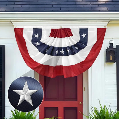 3x6 Ft American Pleated Fan Flag – USA Patriotic Half Fan Bunting Banner for Independence Day & Outdoor Decorations
