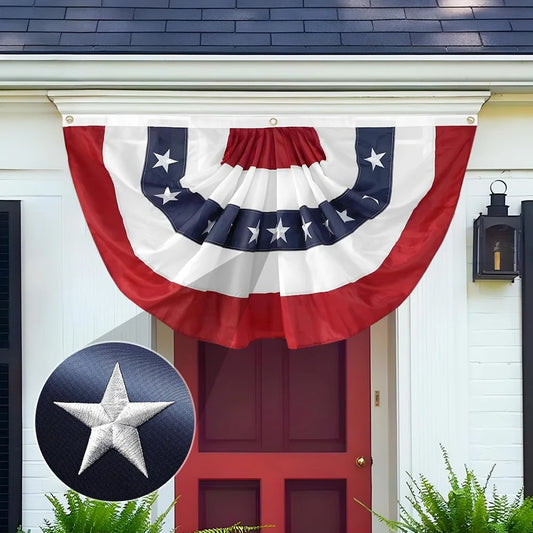 3x6 Ft American Pleated Fan Flag – USA Patriotic Half Fan Bunting Banner for Independence Day & Outdoor Decorations