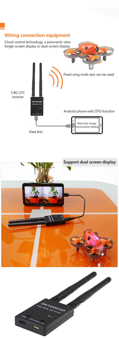 SKYDROID 5.8GHz 150CH FPV Dual/Single Antenna Receiver – UVC OTG RC Drone Part for Android Smartphones