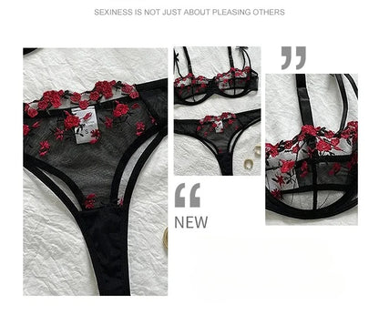 Sexy Lace Floral Lingerie Set for Women — Transparent Bra & Underwear Party Set, Sizes S-XL
