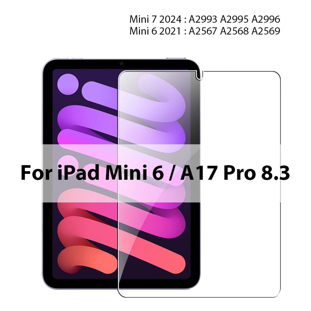 Tempered Glass Screen Protector for iPad A16 9th/10th Gen, Pro 13 M4, Air 11 M2/M3/5/4/3/2, Mini 6/7