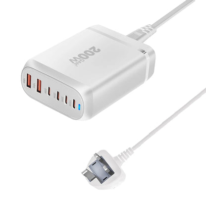 UHOMEBUY 200W GaN Desktop Charger - 6-Port USB Type C with 100W PD & Quick Charge 3.0 Fast Mobile Charger