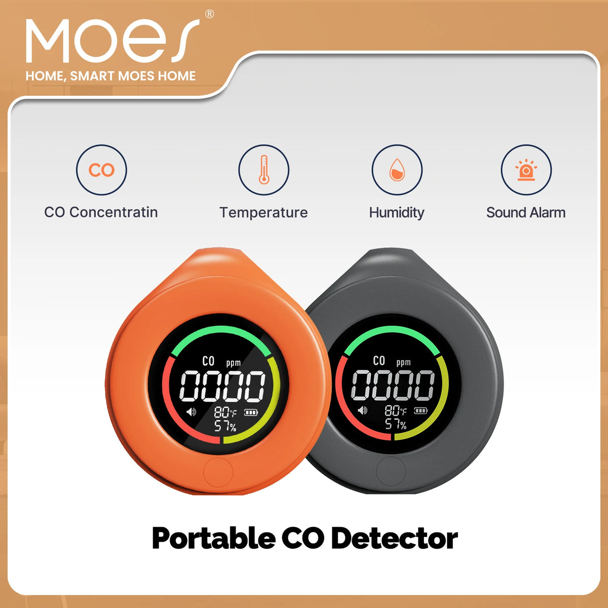 MOES Mini 3-in-1 Carbon Monoxide Detector - Portable CO, Temperature & Humidity Monitor with Magnetic Mount and Rechargeable Battery