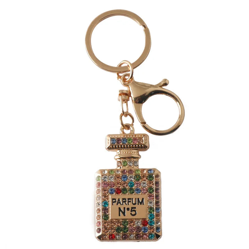 Creative Rhinestone Car & Bag Keychain — Full Diamond Perfume Bottle Pendant for Women’s Accessories