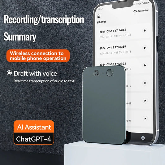 AI-Powered ChatGPT-4 Phone Call Recorder – Mini Audio Voice Recorder, Transcribe & Summarize, 58 Language Translator, Audio Dictaphone