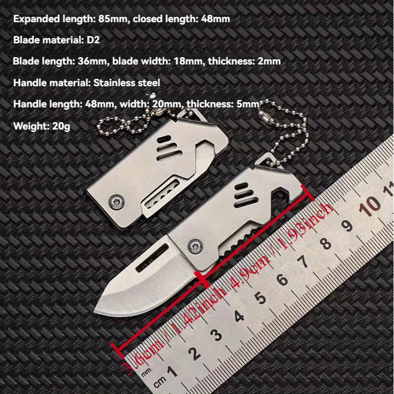 Mini Folding Knife – D2 Steel Sharp Box Opener with Stainless Steel Blade, Portable Keychain Hanging Knife
