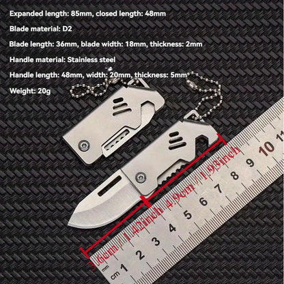 Mini Folding Knife – D2 Steel Sharp Box Opener with Stainless Steel Blade, Portable Keychain Hanging Knife