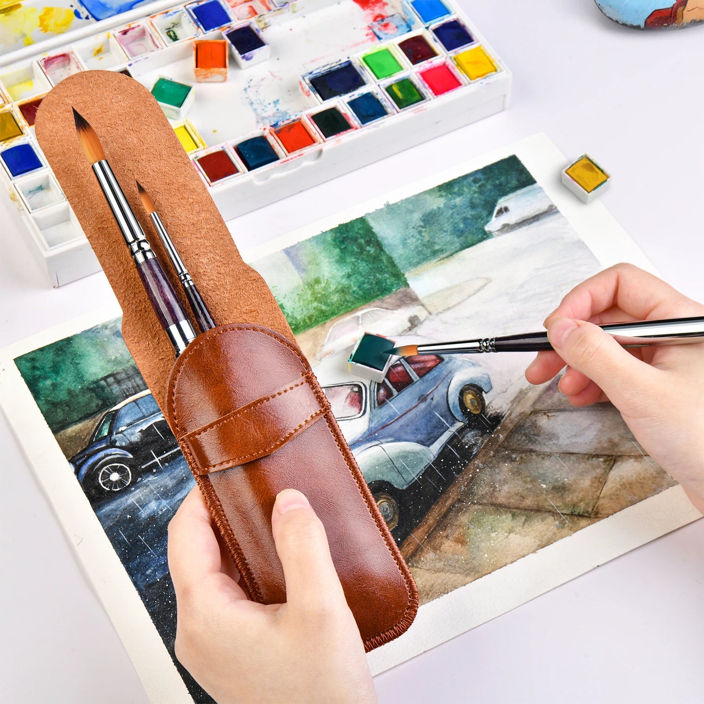 3 PCS Travel Watercolor Brushes: Portable Pocket Paint Brushes for On-the-Go Painting