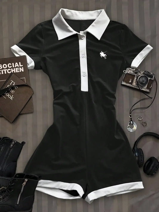 Women’s Casual Lapel Sleeveless Jumpsuit – Elegant Sexy Waist-Hugging Short One-Piece Outfit, Simple Fashion Romper