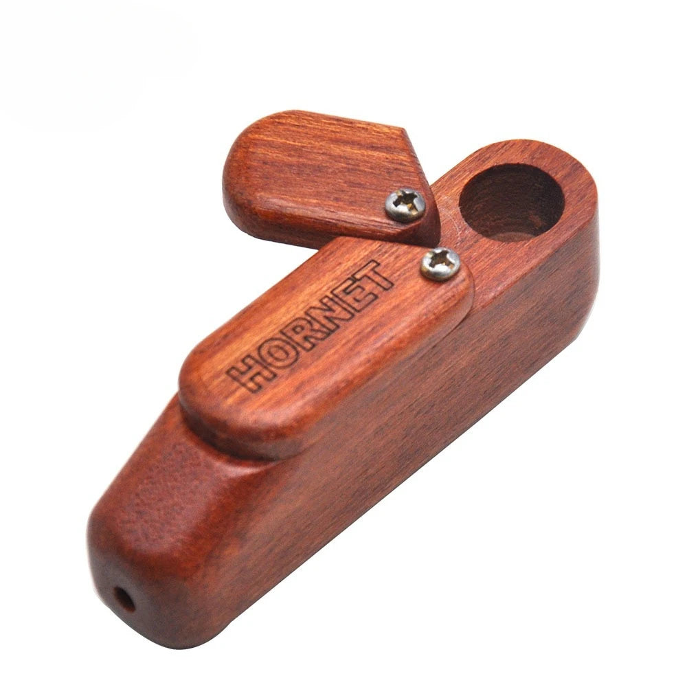 New HORNET Rotating Wood Pipe – Portable Wooden Pipe with Built-in Storage Box