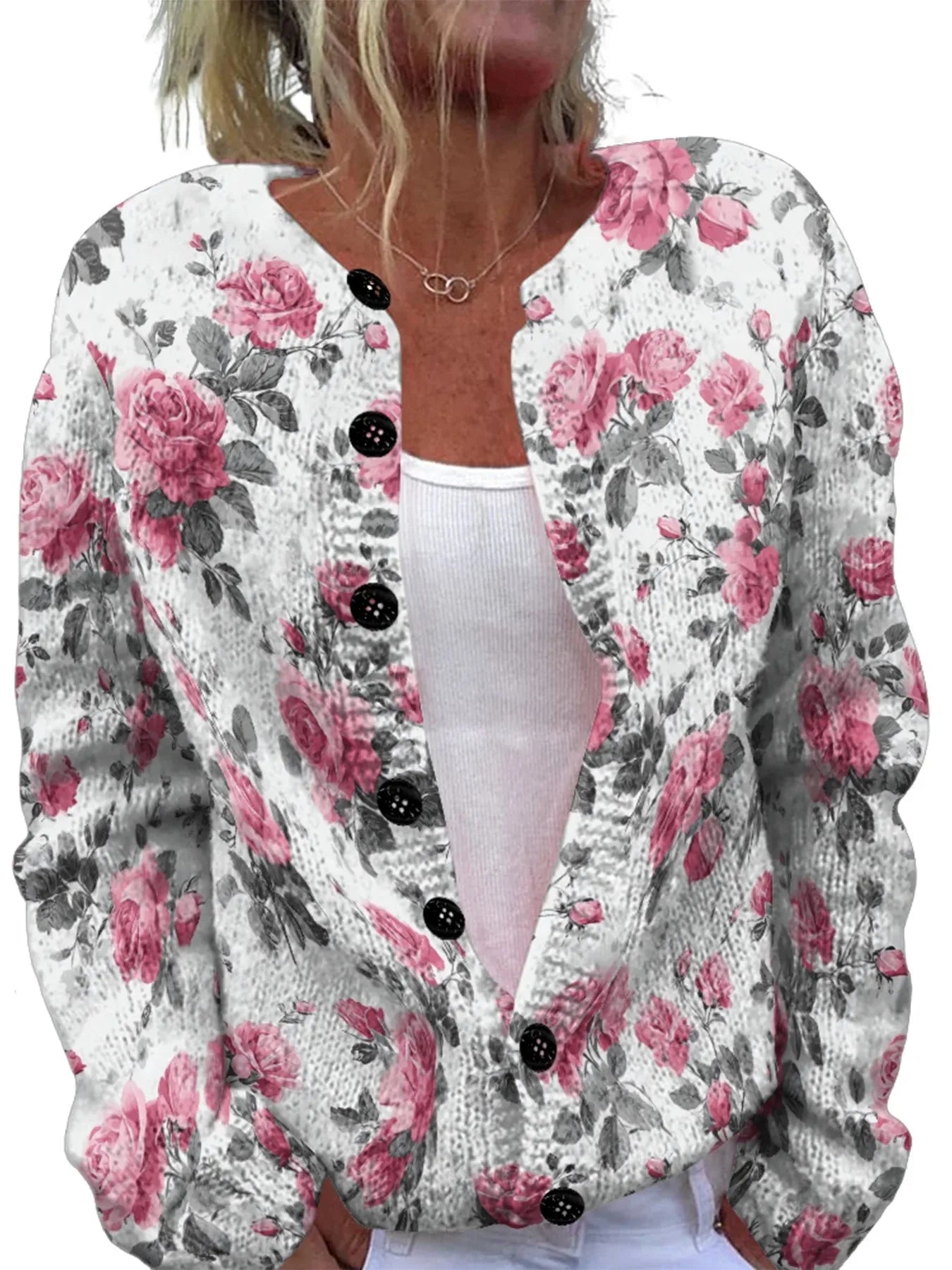 Women’s 3D Print Knitted Cardigan – Thin Vintage Sweater Autumn Winter Chic Knit Top Casual Streetwear