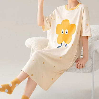 100% Cotton Women's Nightgown - Plus Size M-4XL Short Sleeve Summer Sleepshirt