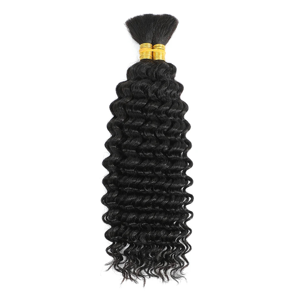 Human Braiding Hair Deep Wave Bulk - 100g No Weft Hair Bundles for Boho Braids, Micro Human Hair
