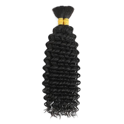 Human Braiding Hair Deep Wave Bulk - 100g No Weft Hair Bundles for Boho Braids, Micro Human Hair