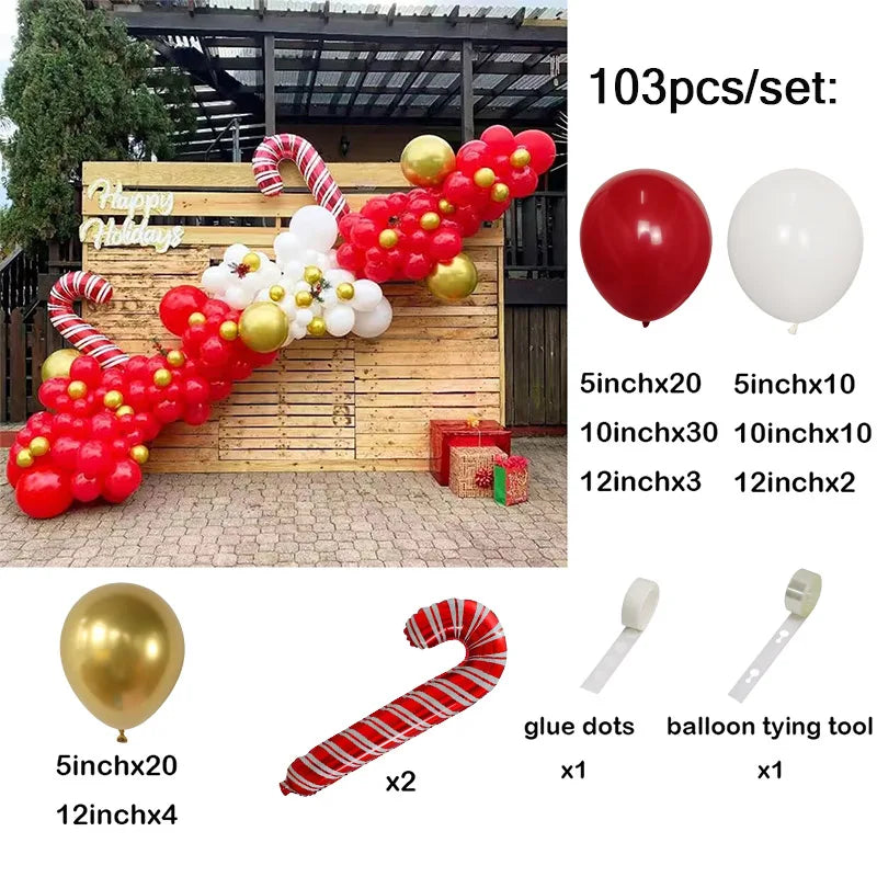 Christmas Balloon Garland Arch – Red & Green Balloons, Star, Santa, and Gift Box Foil Balloons for Xmas and New Year Decoration