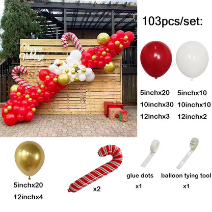 Christmas Balloon Garland Arch – Red & Green Balloons, Star, Santa, and Gift Box Foil Balloons for Xmas and New Year Decoration