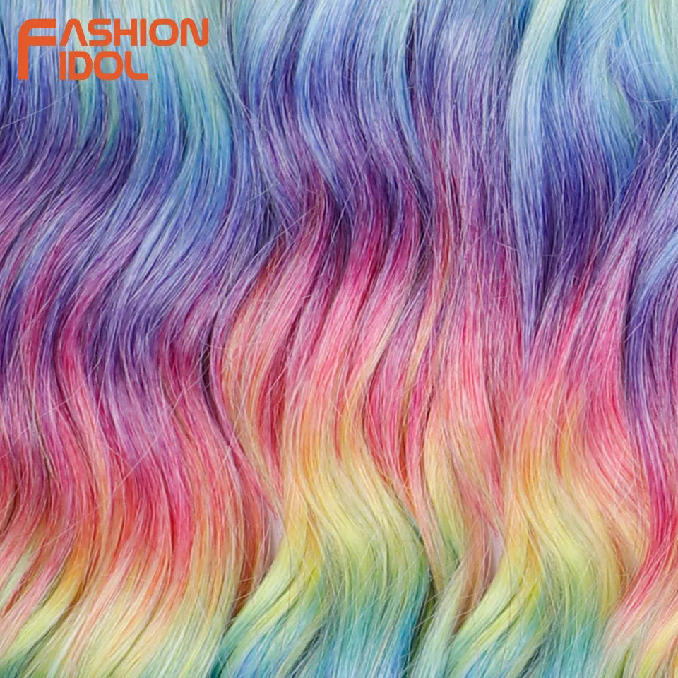 FASHION IDOL 24" Deep Wave Crochet Hair - 3-Piece Synthetic Water Wave Braiding Extensions, Ombre Rainbow Twist Hair